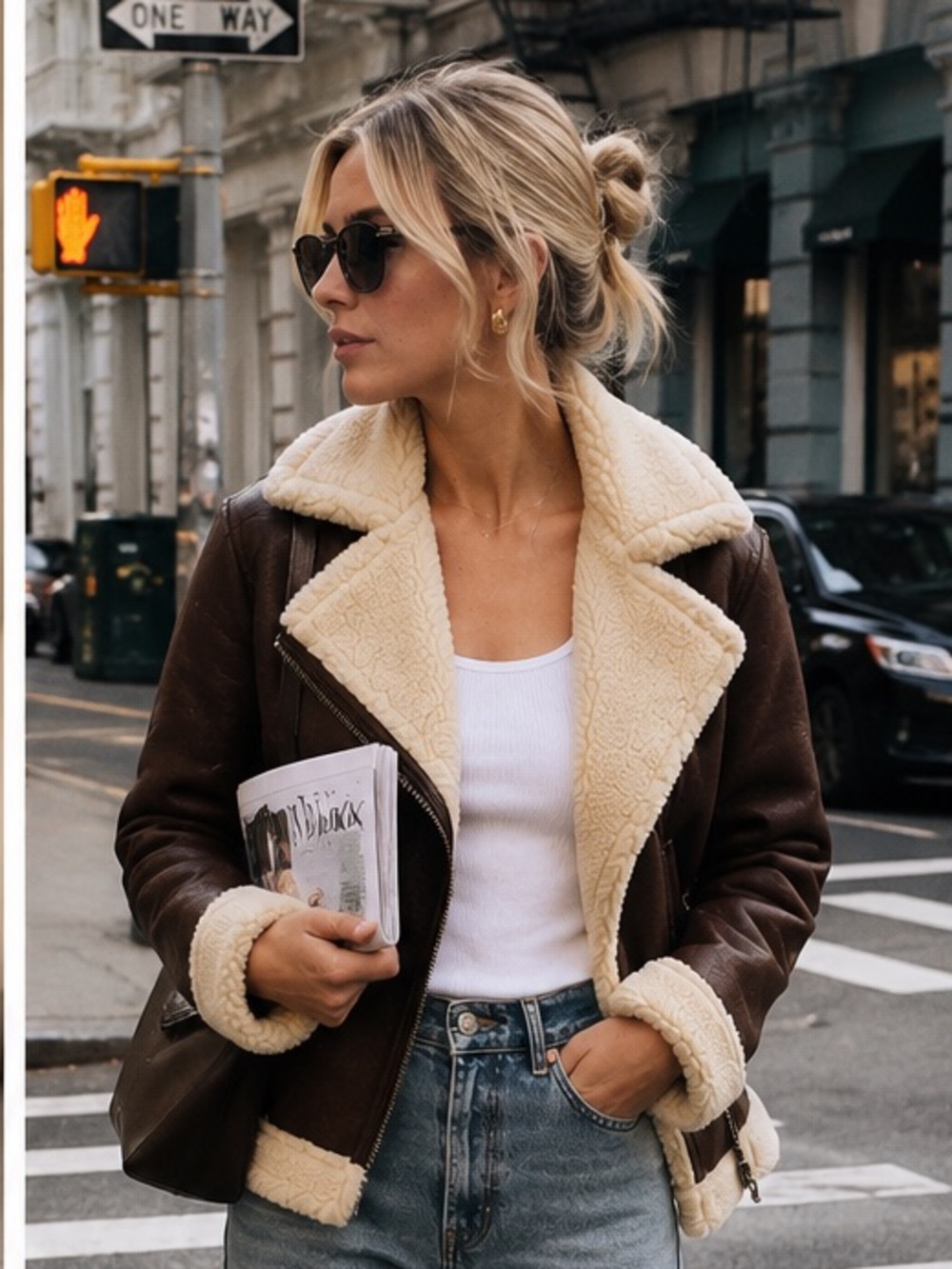 H&M Faux Shearling Aviator Jacket SZ Medium